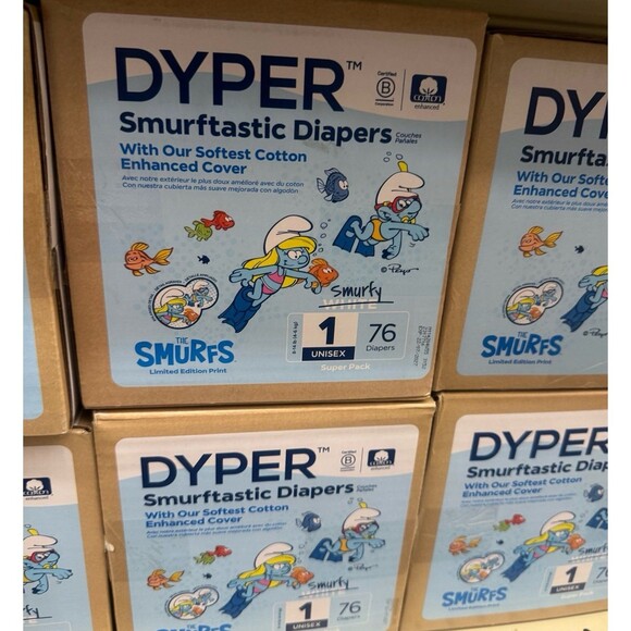 DYPER Smurftastic Diapers. 76 unisex diapers of size 1, OLSHB - Picture 1 of 1